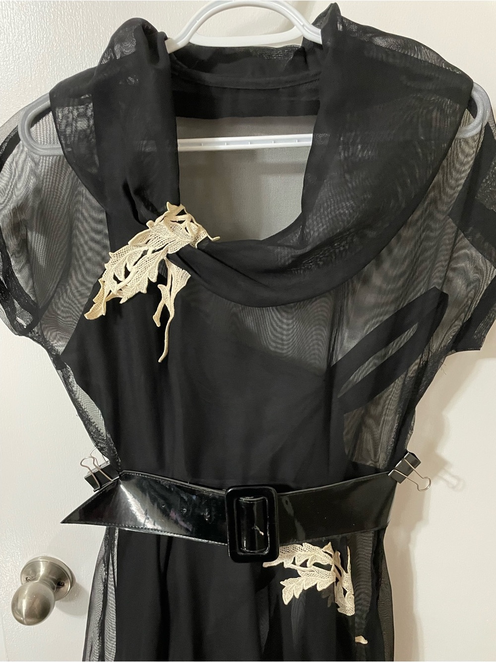 Vintage Black Midi Dress with Cream Floral Appliqués 2 Pieces Size Small - Picture 2 of 14
